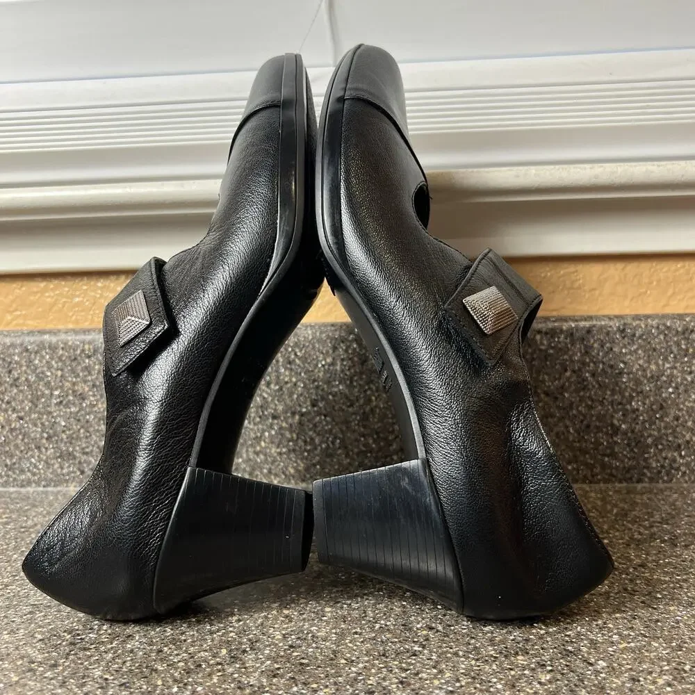 Munro Women's Size 10 N Black Leather Mary Jane Pump Snap On Comfort Heels Shoes